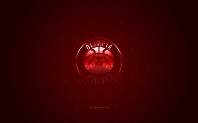 Olimpia Milano, italialainen koripalloseura, punainen logo, LBA, punainen hiilikuitutausta, Lega Basket Serie A, koripallo, Milano, Italia, Olimpia Milano -logo
