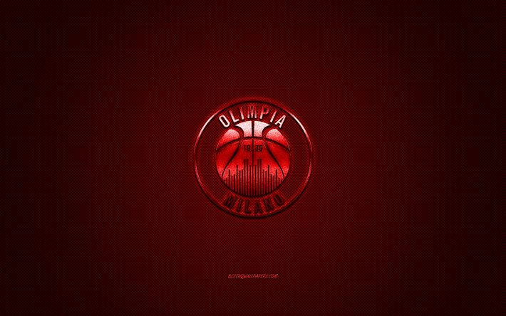 Olimpia Milano, club de basket-ball italien, logo rouge, LBA, fond en fibre de carbone rouge, Lega Basket Serie A, basket-ball, Milan, Italie, logo Olimpia Milano