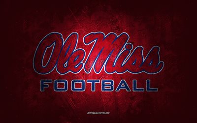 Ole Miss Rebels, American football team, red background, Ole Miss Rebels logo, grunge art, NCAA, American football, USA, Ole Miss Rebels emblem