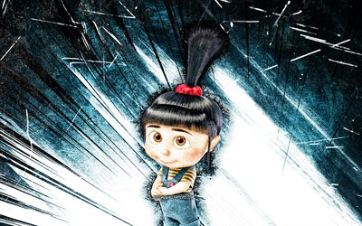 4k, Agnes, grunge art, Minions The Rise of Gru, Despicable Me, Agnes Gru, blue abstract rays, Minions, Agnes Minions