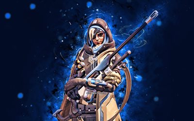 Ana, 4k, n&#233;ons bleus, Overwatch, cr&#233;atif, personnages d&#39;Overwatch, Ana Overwatch