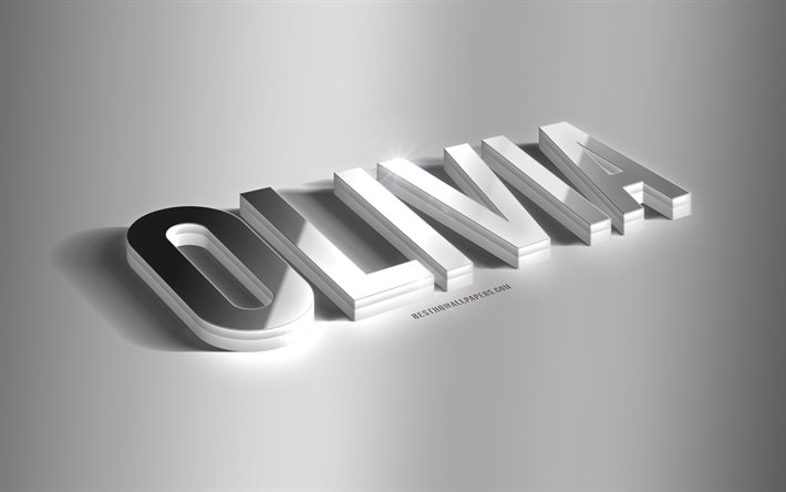 Olivia, silver 3d art, gray background, wallpapers with names, Olivia name, Olivia greeting card, 3d art, picture with Olivia name