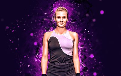 Dayana Yastremska, 4k, Ukraynalı tenis&#231;iler, WTA, mor neon ışıkları, tenis, fan sanatı, Dayana Yastremska 4K