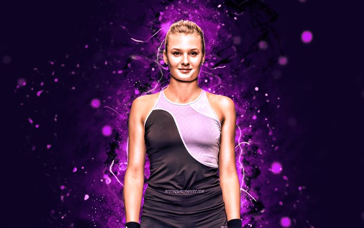 Dayana Yastremska, 4k, jogadores de t&#234;nis ucranianos, WTA, luzes de n&#233;on violeta, t&#234;nis, fan art, Dayana Yastremska 4K