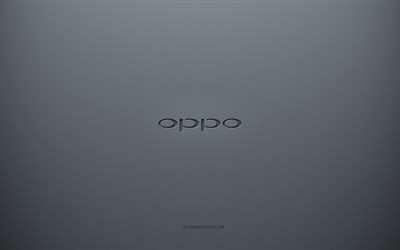 Oppo-logo, harmaa luova tausta, Oppo-tunnus, harmaa paperin rakenne, Oppo, harmaa tausta, Oppo 3D-logo