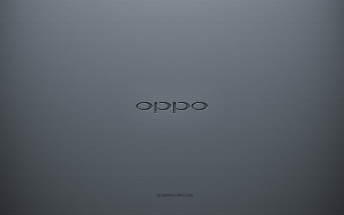 Oppo-logo, harmaa luova tausta, Oppo-tunnus, harmaa paperin rakenne, Oppo, harmaa tausta, Oppo 3D-logo
