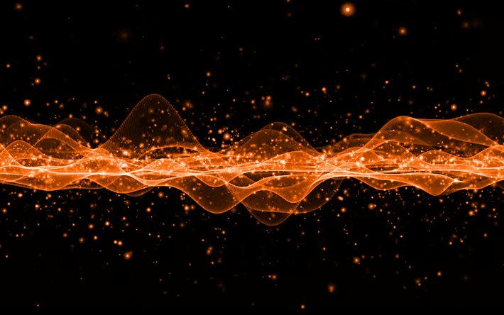 vague abstraite orange, fond noir, fond de vagues, vague orange, fond de vague orange cr&#233;ative, vagues abstraites