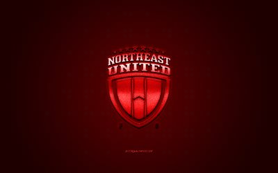 نورث ايست يونايتد, شعار 3D الإبداعية, خلفية حمراء, 3d شعار, نادي كرة القدم الهندي, الدوري الهندي الممتاز, جواهاتي, الهند, فن ثلاثي الأبعاد, كرة القدم, شعار NorthEast United FC ثلاثي الأبعاد