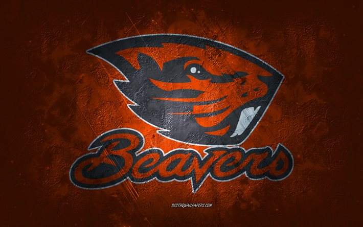 Oregon State Beavers, time de futebol americano, fundo laranja, logotipo do Oregon State Beavers, arte do grunge, NCAA, futebol americano, EUA, emblema do Oregon State Beavers