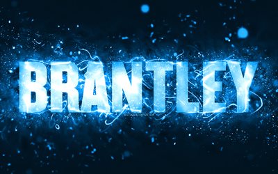Happy Birthday Brantley, 4k, blue neon lights, Brantley name, creative, Brantley Happy Birthday, Brantley Birthday, popular american male names, picture with Brantley name, Brantley