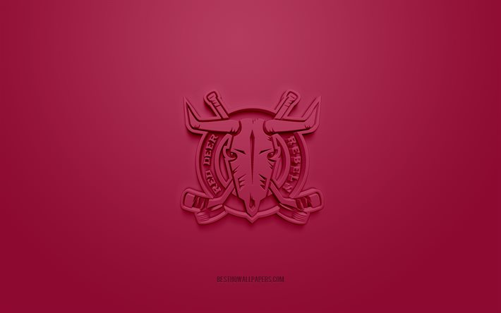 Red Deer Rebels, luova 3D-logo, viininpunainen tausta, 3d-tunnus, Kanadan j&#228;&#228;kiekkojoukkueen kerho, WHL, Alberta, Kanada, 3d-taide, j&#228;&#228;kiekko, Red Deer Rebels 3D-logo
