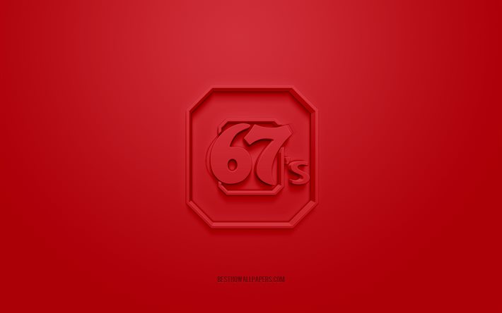 أوتاوا 67 ثانية, شعار 3D الإبداعية, خلفية حمراء, أو إتش إل, 3d شعار, الهوكي الكندي, دوري هوكي أونتاريو, أونتاريو, كندا, فن ثلاثي الأبعاد, الهوكي, شعار Ottawa 67s