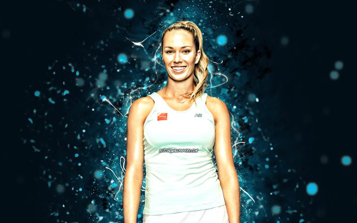 Danielle Collins, 4k, amerikanska tennisspelare, WTA, bl&#229; neonljus, tennis, fan art, Danielle Collins 4K