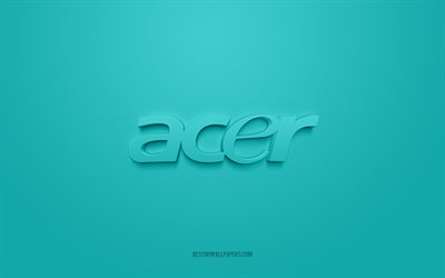 Acer logo, turquoise background, Acer 3d logo, 3d art, Acer, brands logo, turquoise 3d Acer logo