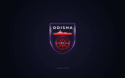 Odisha FC, Indian football club, red logo, blue carbon fiber background, Indian Super League, football, Bhubaneswar, India, Odisha FC logo