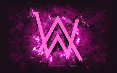 Alan Walker logo, grunge art, pink stone background, Alan Walker pink logo, Alan Walker, creative art, pink Alan Walker grunge logo