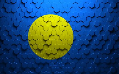 Flag of Palau, honeycomb art, Palau hexagons flag, Palau, 3d hexagons art, Palau flag