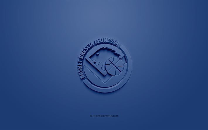pallacanestro brescia, kreatives 3d-logo, blauer hintergrund, lba, 3d-emblem, italienischer basketballclub, lega basket serie a, brescia, italien, 3d-kunst, basketball, 3d-logo von pallacanestro brescia