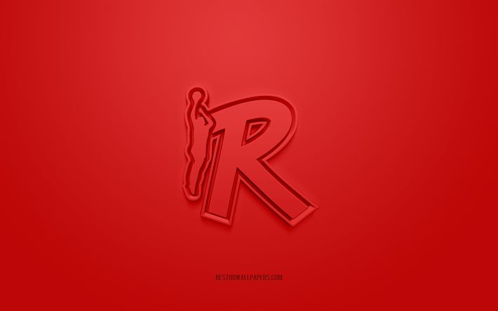 Pallacanestro Reggiana, creative 3D logo, red background, LBA, 3d emblem, Italian basketball club, Lega Basket Serie A, Reggio Emilia, Italy, 3d art, basketball, Pallacanestro Reggiana 3d logo
