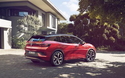 Volkswagen ID4 GTX, 2022, exterior, rear view, electric crossover, new red ID4 GTX, German electric cars, Volkswagen