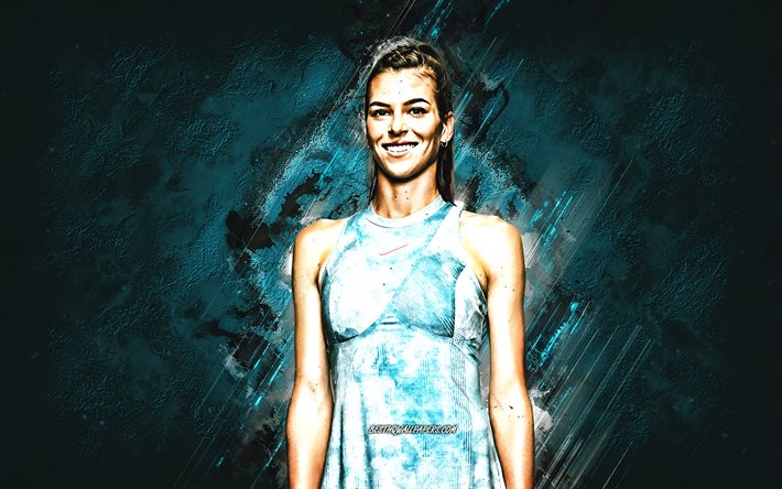Ajla Tomljanovic, WTA, Australian tennis player, blue stone background, Ajla Tomljanovic art, tennis