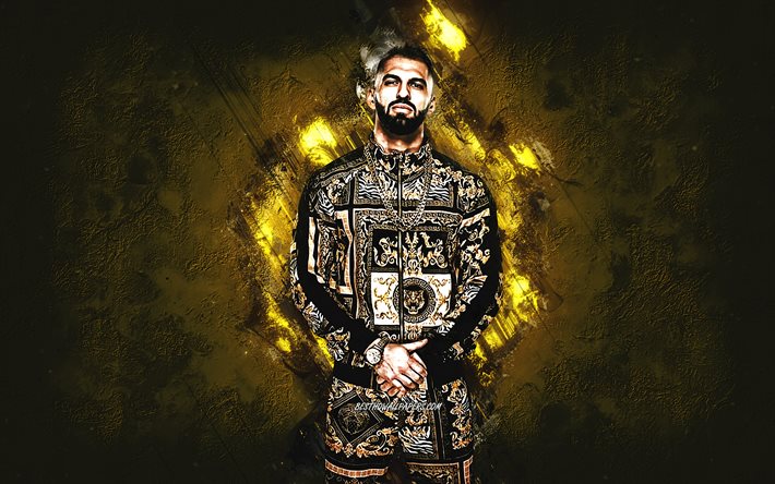 Ariya Daivari, WWE, lutador americano, fundo de pedra amarela, World Wrestling Entertainment, Arte de Ariya Daivari