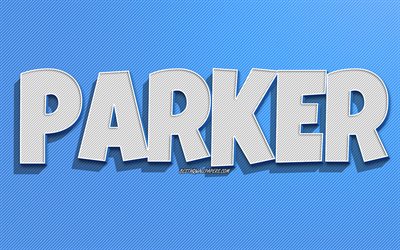 Parker, blue lines background, wallpapers with names, Parker name, male names, Parker greeting card, line art, picture with Parker name