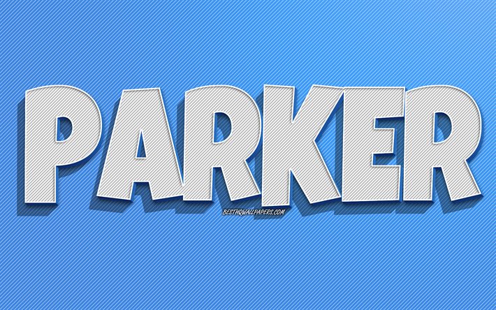 Parker, sinisten viivojen tausta, taustakuvat, joissa on nimet, Parkerin nimi, miesten nimet, Parker-onnittelukortti, viivataide, kuva Parkerin nimell&#228;
