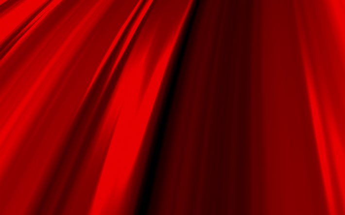 ondes 3D rouges, 4K, motifs ondul&#233;s, vagues abstraites rouges, fonds ondul&#233;s rouges, ondes 3D, fond avec vagues, fonds rouges, textures d’ondes