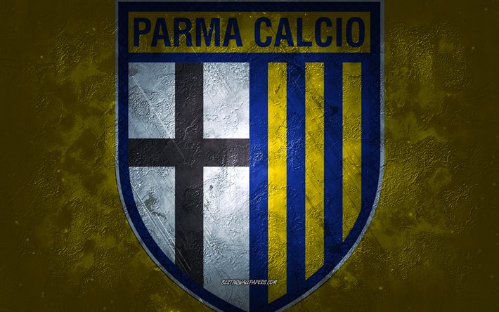 Parma Calcio 1913, time de futebol italiano, fundo amarelo, logotipo Parma Calcio 1913, arte grunge, Serie A, Parma, futebol, It&#225;lia, Parma Calcio 1913 emblema