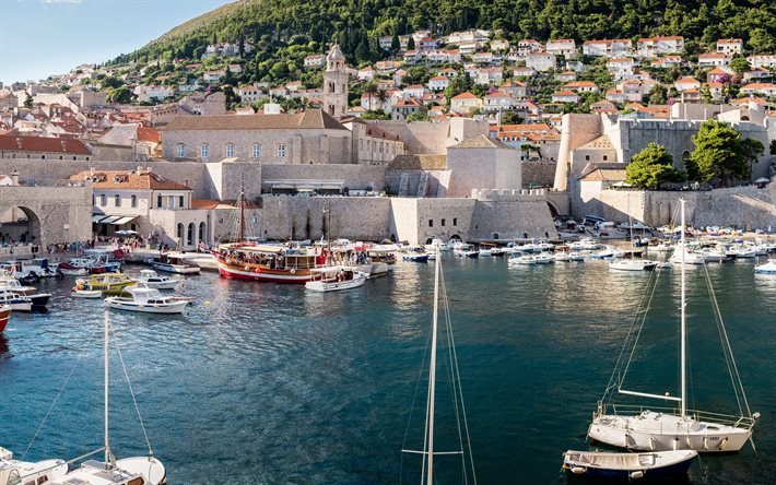Dubrovnik, Yatlar, Hırvatistan, defne, yaz, gerisini