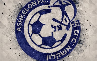 Maccabi Ashkelon FC, 4k, luova logo, geometrinen taide, Israelin football club, tunnus, harmaa abstrakti tausta, Ligat ali, Ashkelon, Israel, jalkapallo, Israelin Premier League