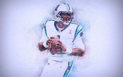 Cam Newton, 4k, konstverk, quarterback, amerikansk fotboll, Carolina Panthers, NFL, ritning som Cam Newton, National Football League