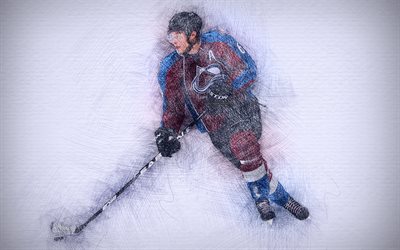 Erik Johnson, 4k, obras de arte, estrellas del hockey, Colorado Avalanche, NHL, hockey, dibujo de Erik Johnson