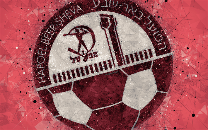 Hapoel Beer Sheva FC, 4k, kreativa logotyp, geometriska art, Israeliska football club, emblem, red abstrakt bakgrund, Ligat haAl, Beer Sheva, Israel, fotboll, Israeliska Premier League