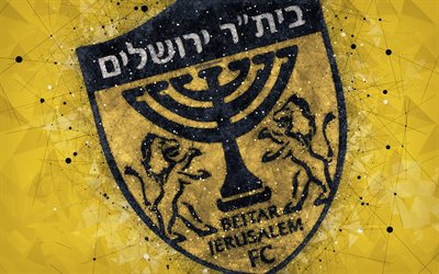 بيتار القدس FC, 4k, شعار مبدعين, الهندسية الفنية, الإسرائيلي لكرة القدم, شعار, الأصفر خلفية مجردة, Ligat haAl, القدس, إسرائيل, كرة القدم, الإسرائيلية في الدوري الممتاز