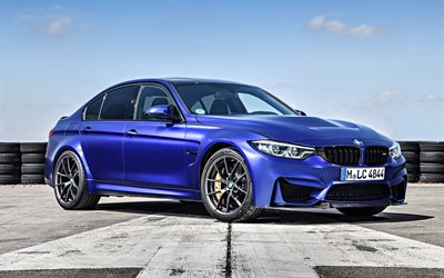 BMW M3 CS, 2018, F80, exterior, blue sedan, front view, new blue M3, German cars, BMW