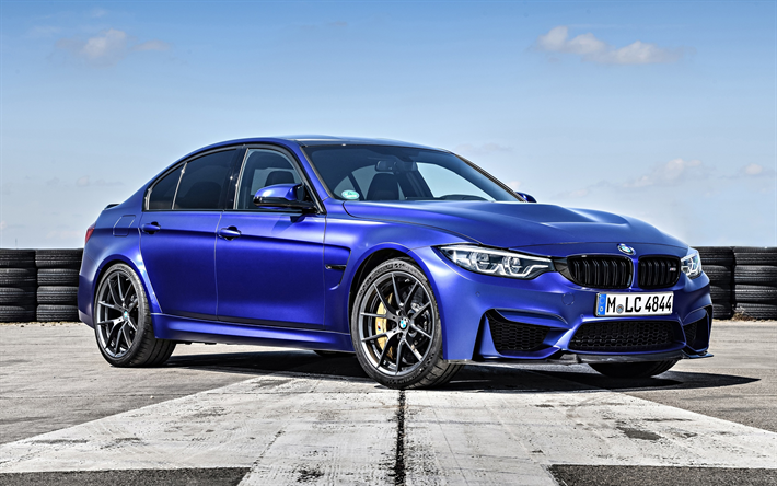 BMW M3 CS, 2018, F80, &#224; l&#39;ext&#233;rieur, berline bleu, vue de face, new bleu M3, voitures allemandes, BMW