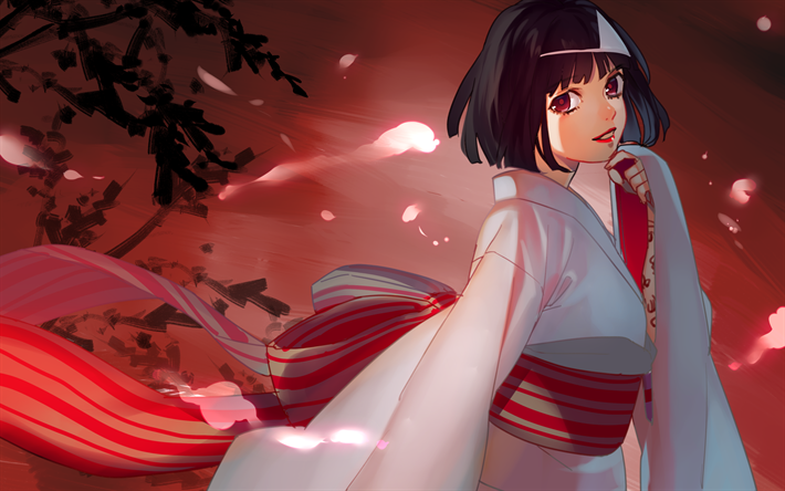 Anime Manga Girl Cartoon Characters Girl Wearing Japanese Kimono With  Umbrella Isolated Round Icons Stock Illustration - Download Image Now -  iStock