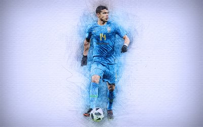 4k, Thiago Silva, Brasilian jalkapallojoukkue, kuvitus, jalkapallo, jalkapalloilijat, piirustus Thiago Silva, Brasilian Maajoukkueen