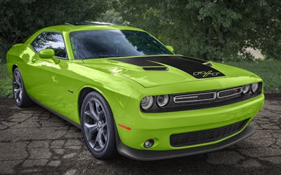 Dodge Challenger RT, front view, green sports coupe, tuning, exterior, American sports cars, Dodge