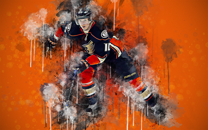 Corey Perry, 4k, Anaheim Ducks, giocatore di hockey Canadese, grunge, arte, schizzi di vernice, sfondo rosso, attaccante, NHL, USA, Canada, arte creativa