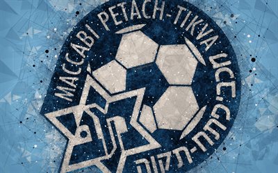 Em Petah Tikva FC, 4k, criativo logotipo, arte geom&#233;trica, Israelenses futebol clube, emblema, azul resumo de plano de fundo, Ligat haAl, Petah Tikva, Israel, futebol, Israelenses Premier League