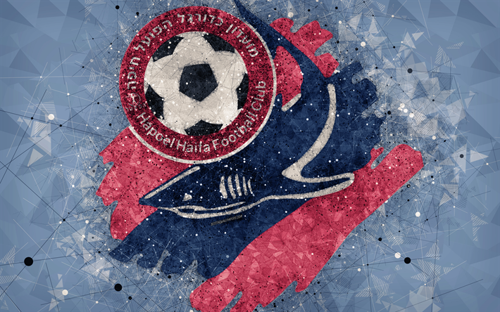 هابويل حيفا FC, 4k, شعار مبدعين, الهندسية الفنية, الإسرائيلي لكرة القدم, شعار, الزرقاء مجردة خلفية, Ligat haAl, حيفا, إسرائيل, كرة القدم, الإسرائيلية في الدوري الممتاز