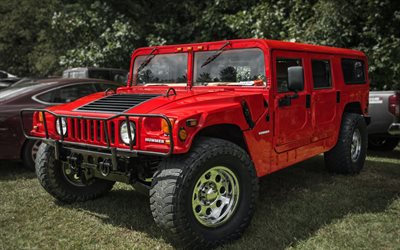 Hummer H1, exterior, red SUV, front view, American cars, red H1, Hummer