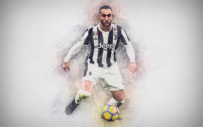 Mehdi Benatia, 4k, artwork, football, Juventus, Serie A, Bianconeri, Benatia, soccer, Juve, footballers, drawing Mehdi Benatia