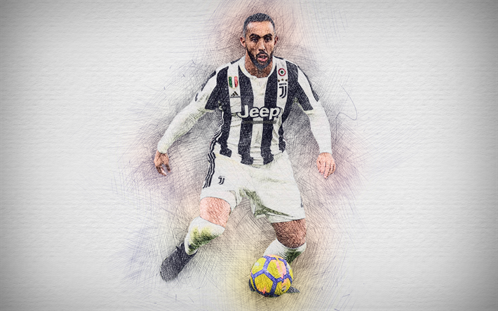 Mehdi Benatia, 4k, obras de arte, de f&#250;tbol, de la Juventus, de la Serie a, Blanquinegros, Benatia, el f&#250;tbol, la Juve, futbolistas, dibujo de Mehdi Benatia