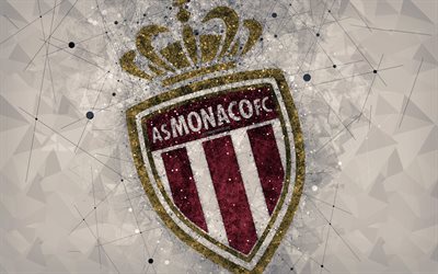 AS Monaco FC, 4k, geometriska art, Franska fotbollsklubben, kreativ konst, logotyp, emblem, Ligue 1, gr&#229; abstrakt bakgrund, Monaco, Frankrike, fotboll