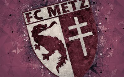 FC Metz, 4k, geometric art, French football club, creative art, logo, emblem, Ligue 1, purple abstract background, Metz, France, football