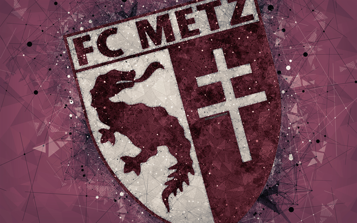 1 FC Metz, 4k, geometrik sanat, Fransız futbol kul&#252;b&#252;, yaratıcı sanat, logo, amblem, İzle, mor soyut arka plan, Metz, Fransa, futbol